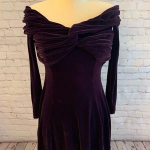 Purple velvet off the shoulders dress